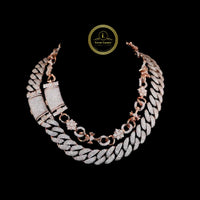 Full Pave Set Crescent Motif Link Chain Necklace Covered in Moissanite