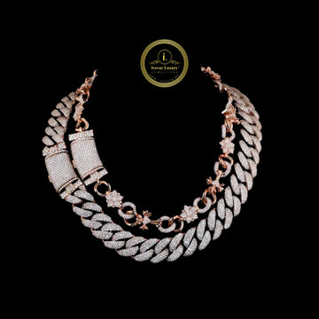 Full Pave Set Crescent Motif Link Chain Necklace Covered in Moissanite