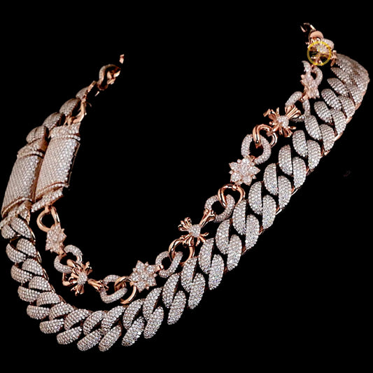 Full Pave Set Crescent Motif Link Chain Necklace Covered in Moissanite