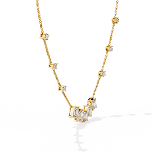 Emerald Cut Four Moissanite Diamond Station Necklace