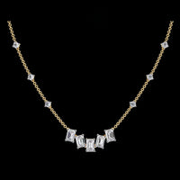 Emerald Cut Four Moissanite Diamond Station Necklace