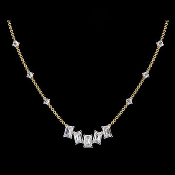 Emerald Cut Four Moissanite Diamond Station Necklace