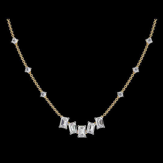 Emerald Cut Four Lab Grown Diamond Station Necklace