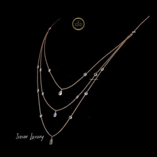 14K Gold Multi Layer Necklace with Natural Rose Cut Diamonds - view 2