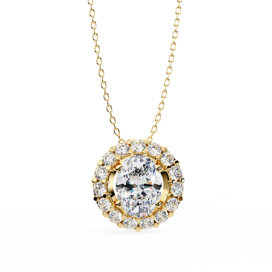 Oval Cut Solitaire Halo Pendant with Center Moissanite and Accent Stones