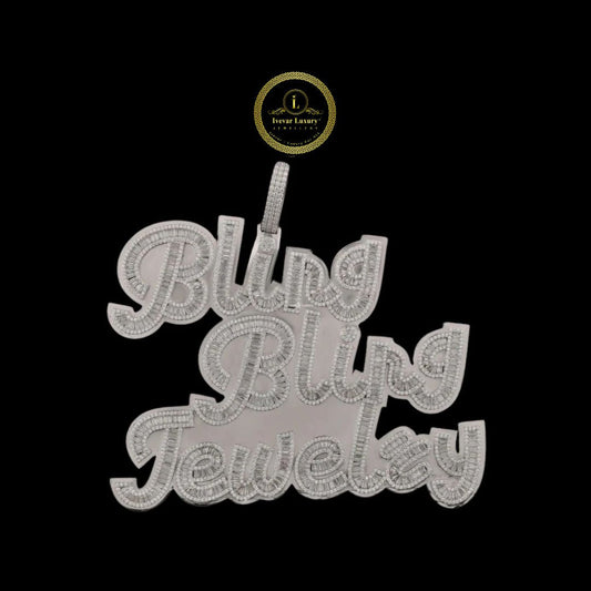 Iced-Out Custom Baguette Moissanite Diamond Bling Bling Jewelry Script Pendant