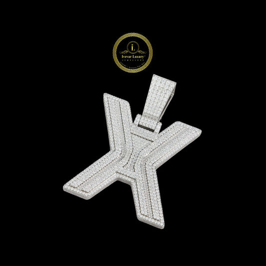 Custom Initial X Block Moissanite Diamond Iced-Out 3D Pendant
