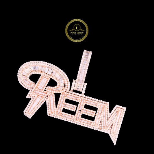 Customized Name 925 Sterling Silver With Round And Baguette Moissanite Diamond Pendant By Ivevar