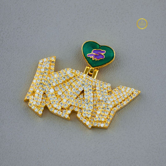 The Electric Heart Custom KAY Sharp Script Moissanite Diamond Green Enamel Pendant