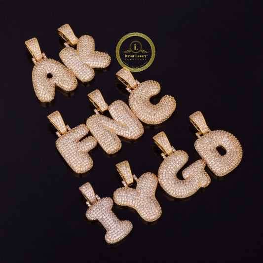 Hip Hop Jewelry Moissanite Diamond A-Z Sterling Silver Custom Name Diamond Letters Pendant by Ivevar