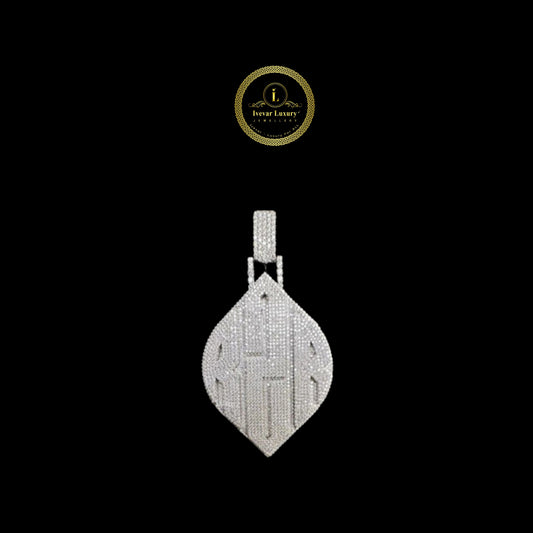 Custom Leaf Shield Moissanite Diamond Iced-Out Initial Pendant