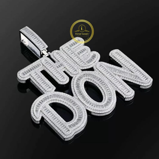 Iced-Out Custom Baguette Moissanite Diamond THE DON Letters Pendant Charm