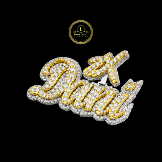 The 2X Dani Custom Two Tone Script Lab Diamond Iced Out Statement Pendant