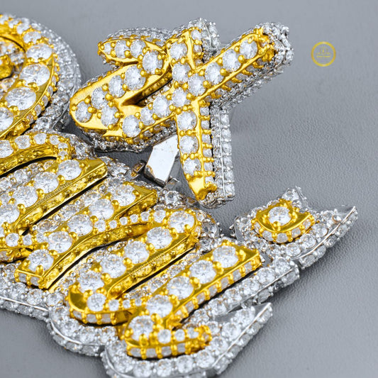 The 2X Dani Custom Two Tone Script Lab Diamond Iced Out Statement Pendant