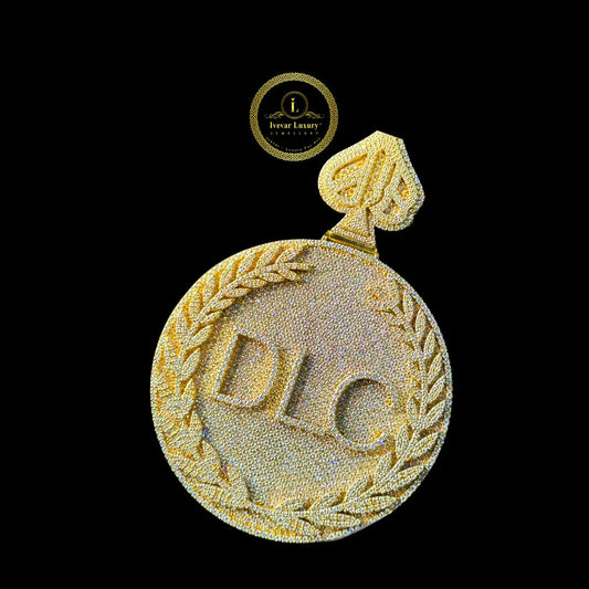 Custom DLC Medallion Laurel Wreath Pendant with Round Moissanite Diamonds