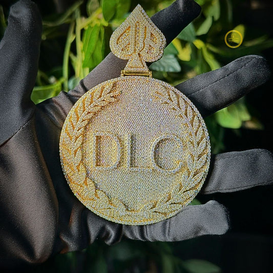 Custom DLC Medallion Laurel Wreath Pendant with Round Moissanite Diamonds