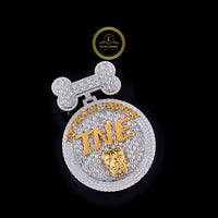 Custom TNE Moissanite Diamond Medallion Pendant With Dog Bone Bail In Two Tone Jewelry