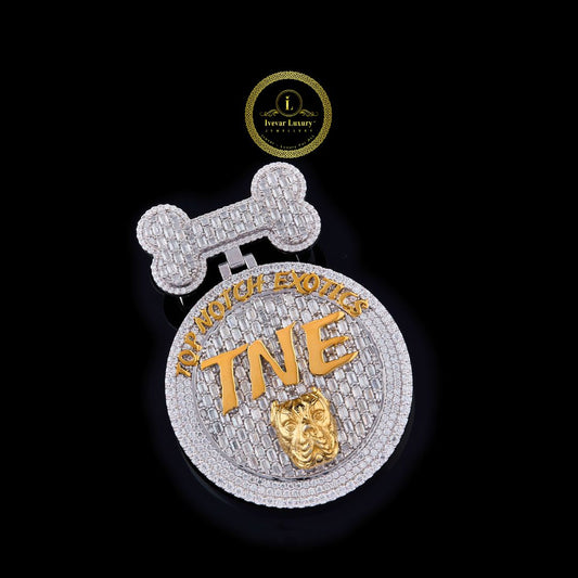 Custom TNE Moissanite Diamond Medallion Pendant With Dog Bone Bail In Two Tone Jewelry