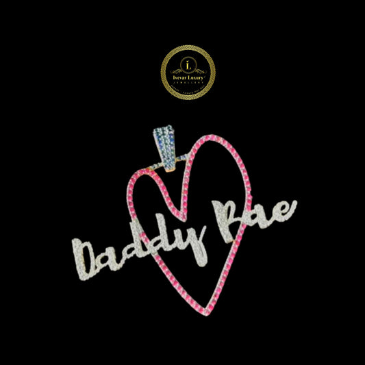 Personalized Daddy Bae Cursive Name Moissanite Diamond Pink Heart Pendant