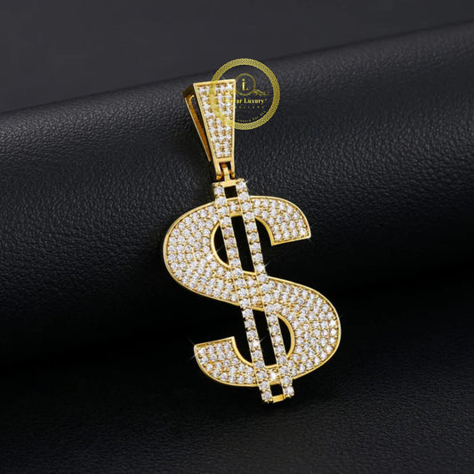 Iced Out Simulated Moissanite Diamond Money Dollar Sign Hip-Hop Pendant