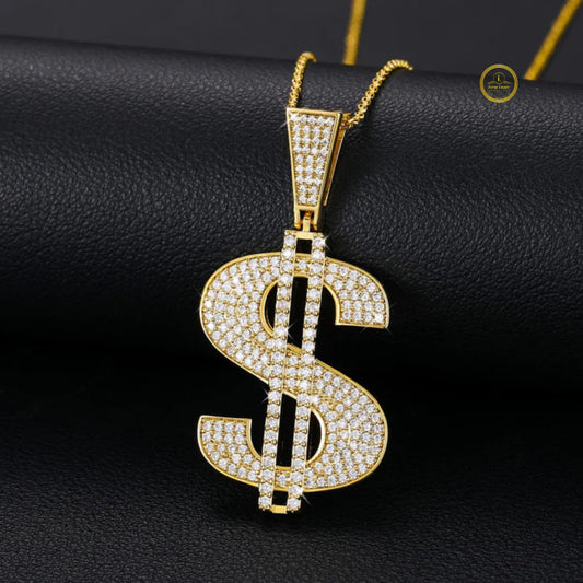 Iced Out Simulated Moissanite Diamond Money Dollar Sign Hip-Hop Pendant
