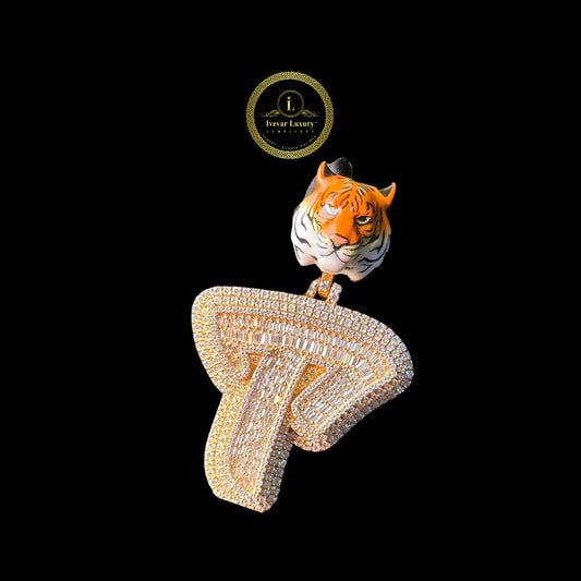 Personalized Letter P Pendant Animal Tiger Bail Hip Hop Moissanite Diamond Jewelry