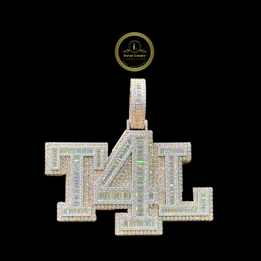 Personalized T4L Block Letter Pendant Baguette Moissanite Diamond Hip Hop Jewelry