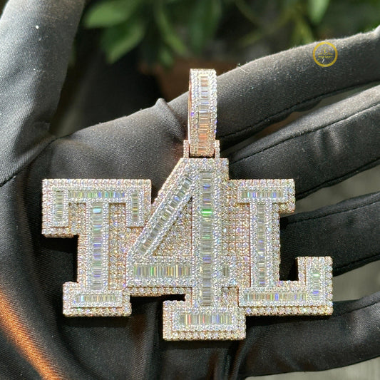 Personalized T4L Block Letter Pendant Baguette Moissanite Diamond Hip Hop Jewelry
