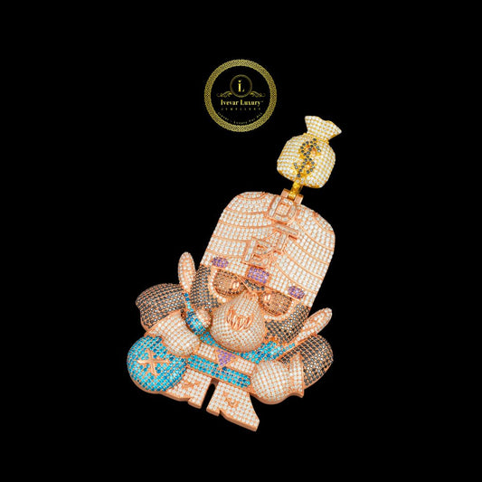 Iced Out Custom Cartoon Character Moissanite Diamond Pendant With Money Bag Bail