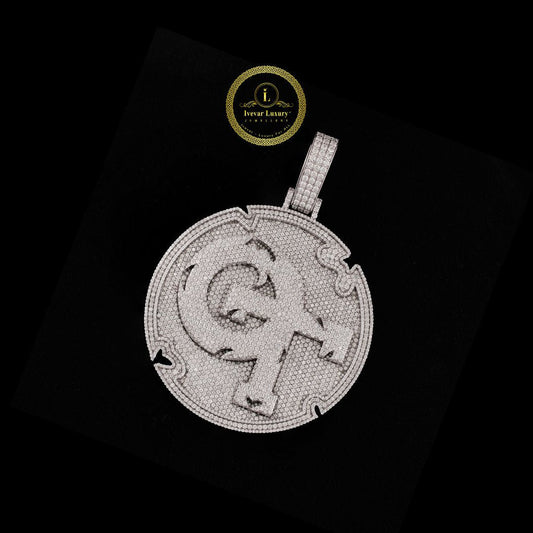 Iced-Out Dollar Sign Pendant with Round Cut Pavé Moissanite Diamond Setting