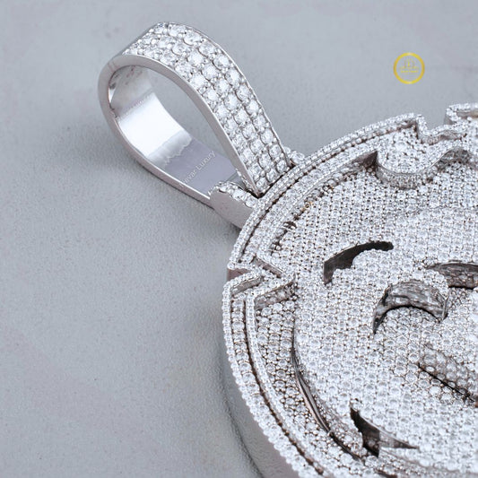 Iced-Out Dollar Sign Pendant with Round Cut Pavé Moissanite Diamond Setting