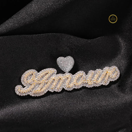 Custom Amour Heart Design Moissanite Diamond Iced-Out Script Pendant