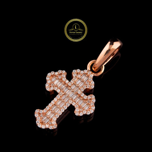 Baguette Moissanite Diamond Cross Pendant Iced-Out Hip Hop Jewelry