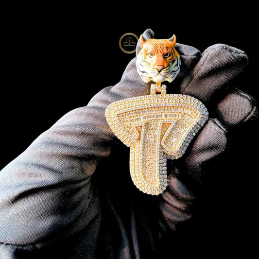 Personalized Letter P Pendant Animal Tiger Bail Hip Hop Moissanite Diamond Jewelry