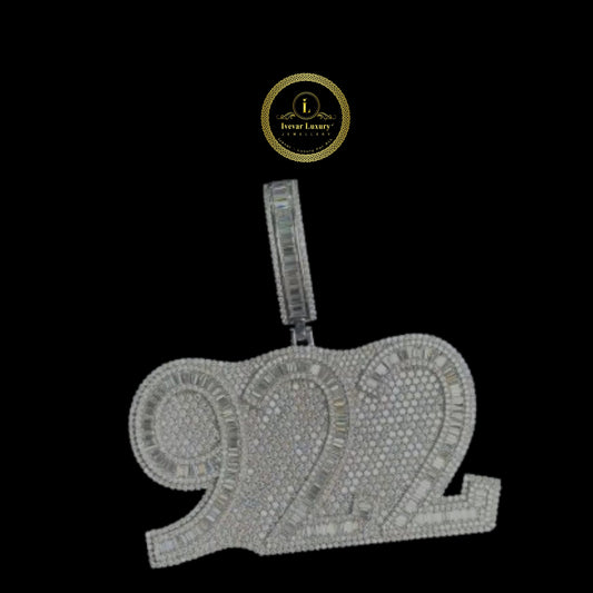 Iced Out Custom Baguette Moissanite Diamond "922" Number Pendant Charm