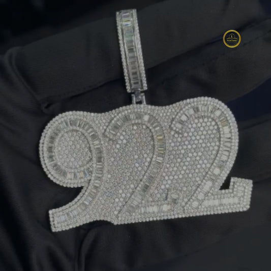 Iced Out Custom Baguette Moissanite Diamond "922" Number Pendant Charm