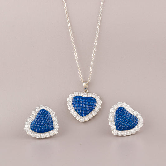 Blue sapphire heart pendant necklace With Earrings Set 14K gold | Natural blue sapphire heart pendant necklace gold.#Ivevar