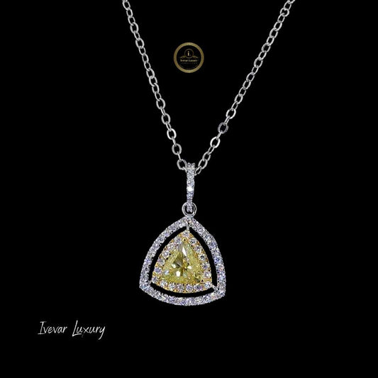 Luxury 14K Gold Yellow Trillion  Diamond Halo Pendant By Ivevar