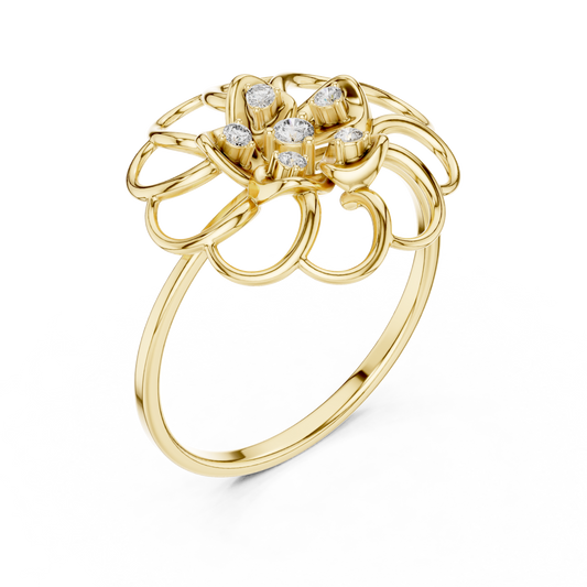 Floral Ring with Bezel Set Round Moissanite Diamonds For Women