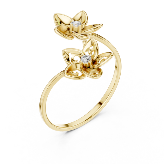 Open Floral Wrap Ring with Round Moissanite Diamond Accents