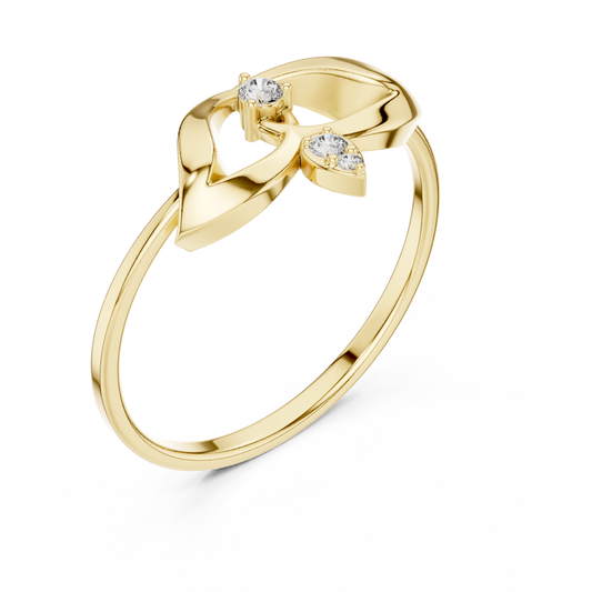 0.04 TCW Petal Ring with Dual Round Cut Moissanite Diamonds and Sculpted Open-Arc Design