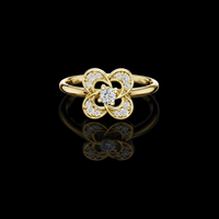 Round Lab Grown Diamond Floral Cluster with Pave Delicate Ring