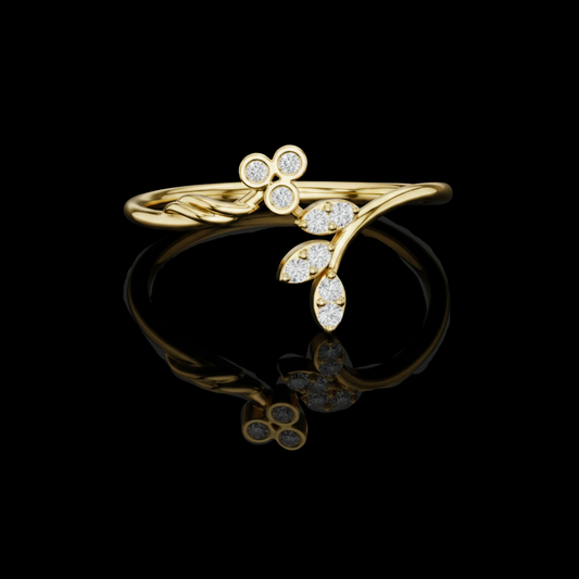 Nature Leaf Motif Moissanite Diamond Minimal Ring