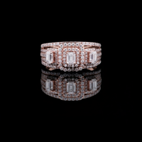 0.25 CT Elegant Triple Emerald Cut Halo Lab Grown Diamond Ring With Luxury Multi Row Band