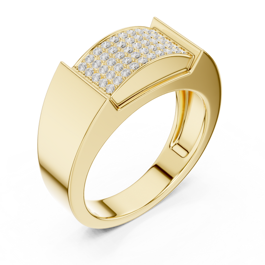 Round Cut Lab Grown Diamond Men's Heavy Gold Micro Pave Statement Ring