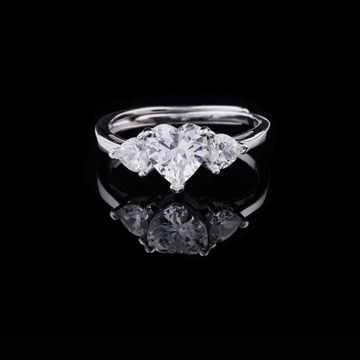 0.30 CT Engraved Elegant Silver Three Stone Heart Cut Moissanite Diamond Ring For Loved One