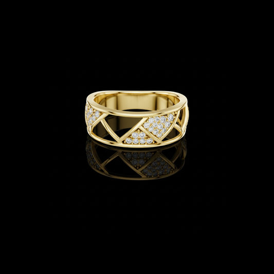 0.32 TCW Geometric Round Lab Grown Diamond Band Modern Openwork Triangle Design with Pave Set Ring for Him