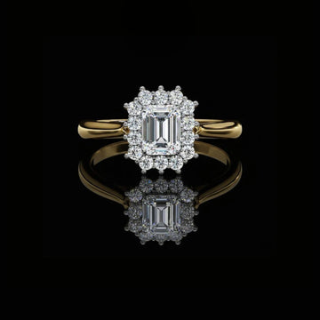 0.35 CT Luxury Emerald Cut Lab Diamond Ring with Halo Design on a Polished Gold Band