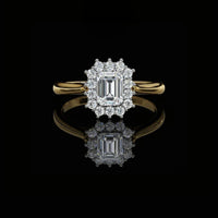 Emerald Cut Scalloped Halo Moissanite Diamond Ring