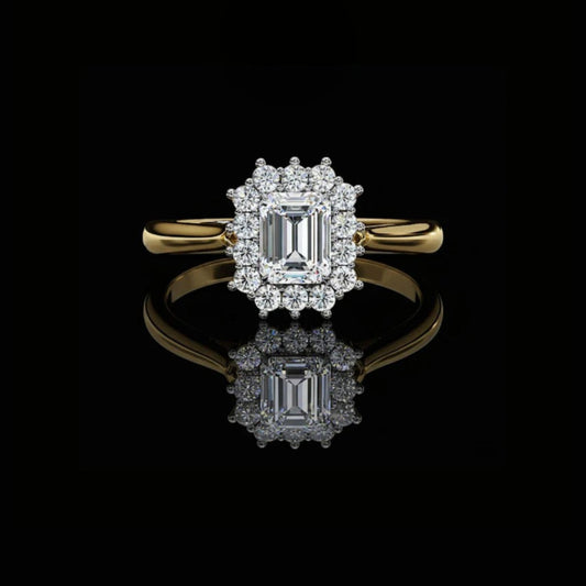 Emerald Cut Scalloped Halo Lab Diamond Ring